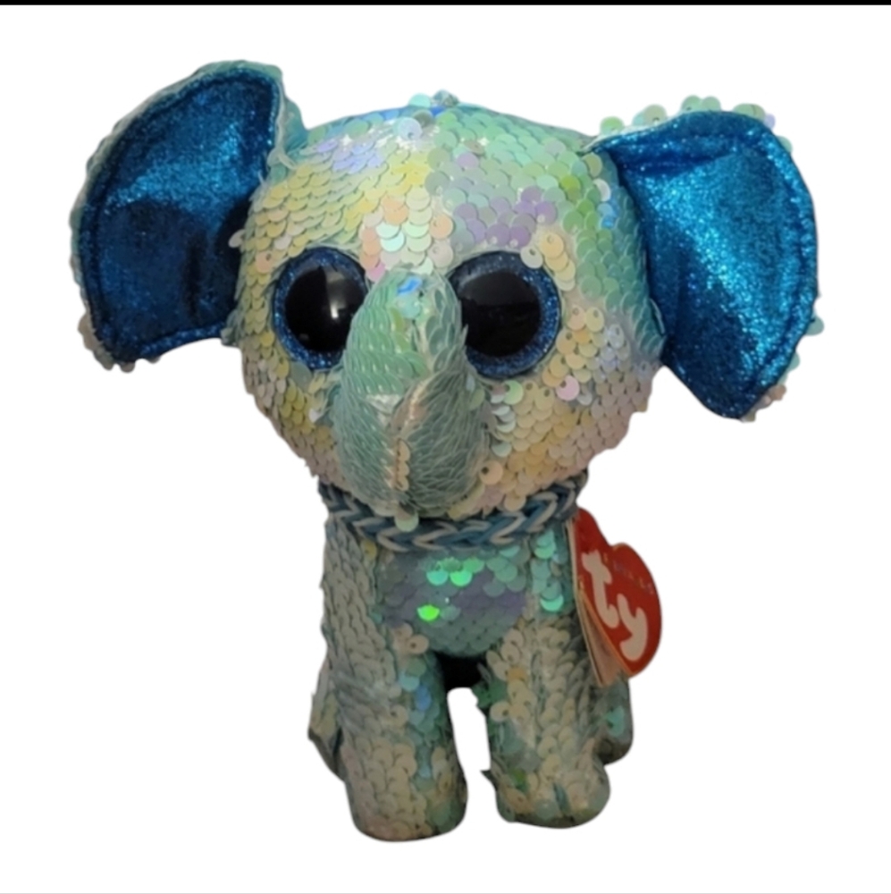 Ty Beanie Boo Flippable Stuart The Elephant‎ With Reversible Sequins Bling 7"